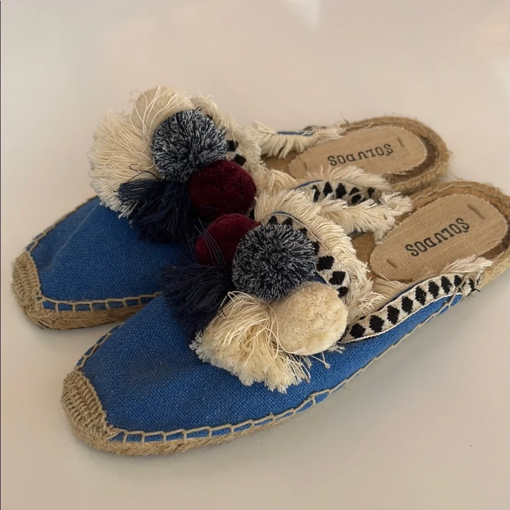 Soludos Blue Espadrille Mules Slides with Tassels Women’s 6